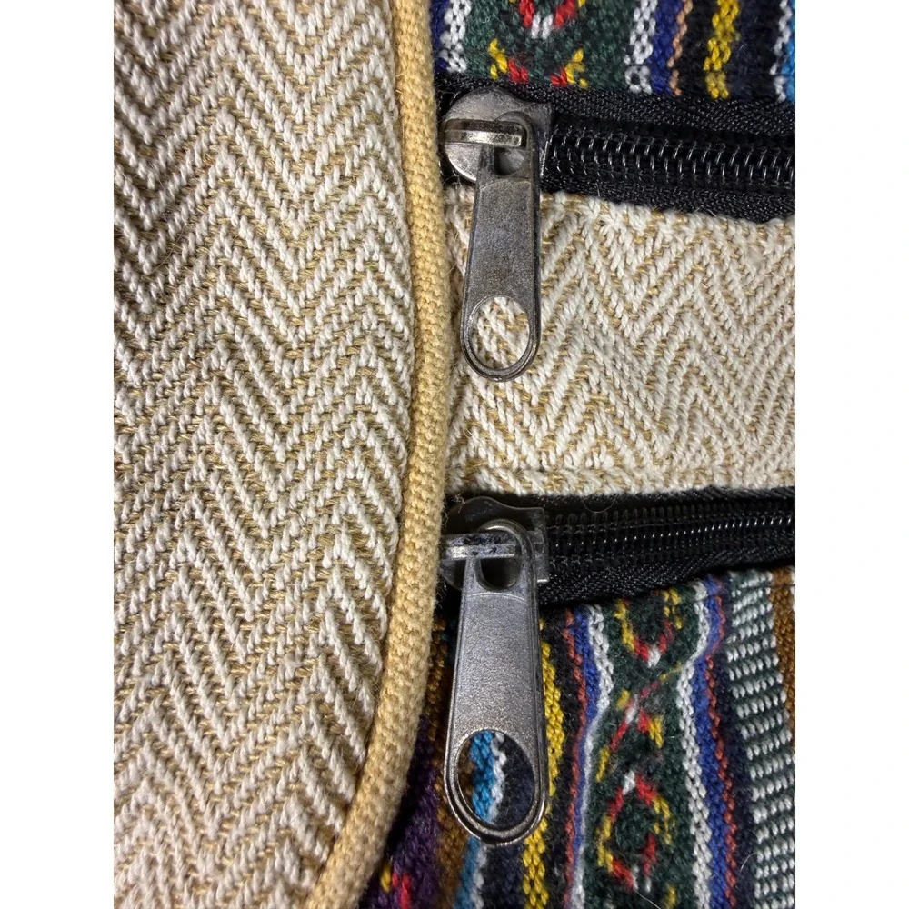 Himalayan Hemp Woven Boho Backpack Made in Nepal Tan Grey Multicolor
